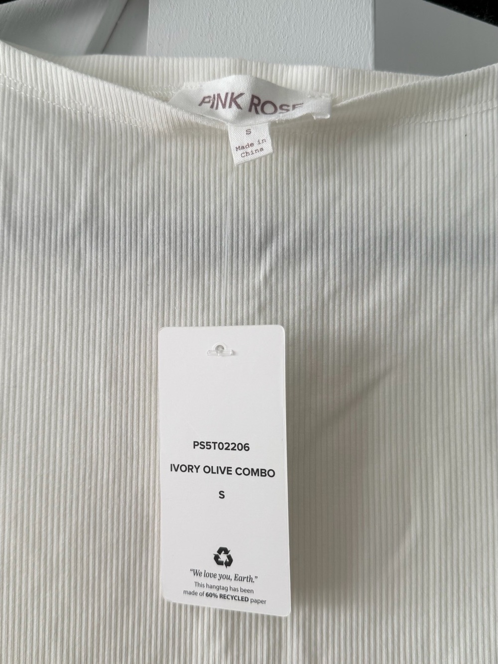 Pink Rose Ribbed Tank Top - Cream - Picture 3 of 4